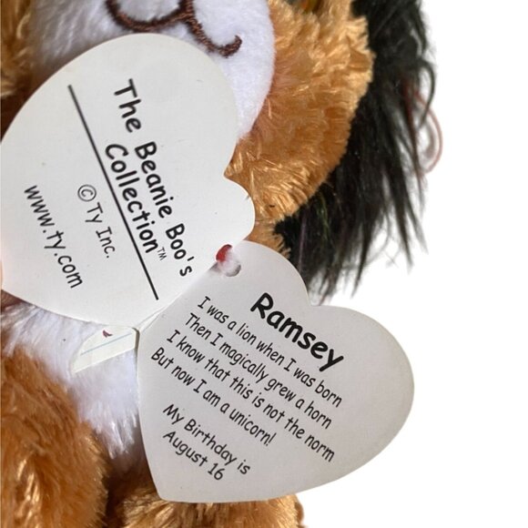 Ty Beanie Boos Ramsey The Lion-Corn Plush -7 inches-NWT - Picture 5 of 5